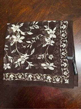 Express Cream Floral Print on Brown Silk Scarf
